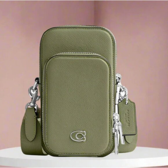 Coach Phone Crossbody Bag CP272 Crossgrain Leather Moss Pockets Unisex ORGPKG - Picture 1 of 12